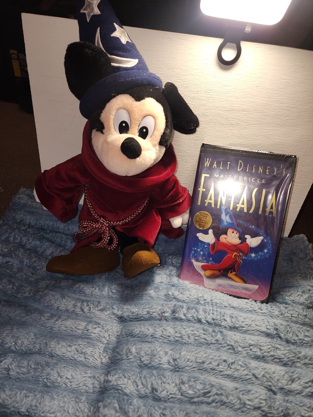 Disney Sorcerer Mickey Plush in Blue Hat & Red Robe With Factory Sealed VHS